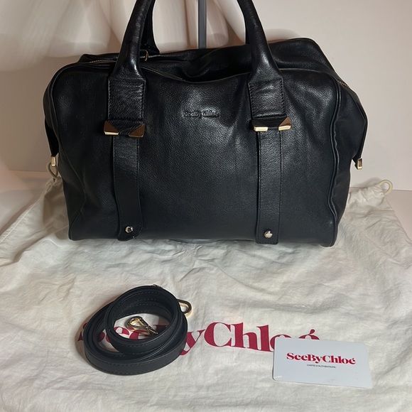 SEE BY CHLOE DAISIE HANDBAG BLACK LEATHER CONVERTIBLE CROSSBODY EUC - Picture 5 of 6